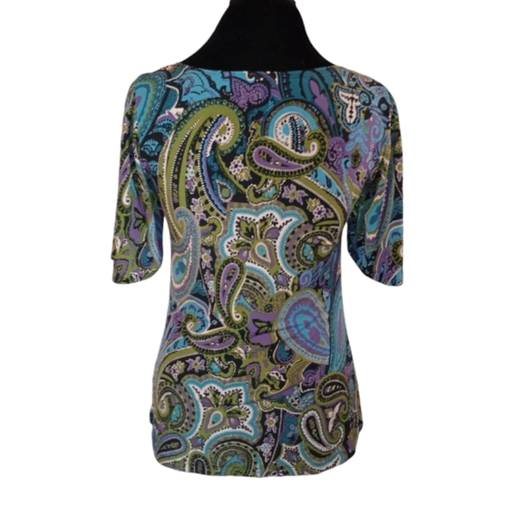 Kim Rogers Bell Sleeve velvet Paisley V-Neck Top Small - Picture 4 of 9